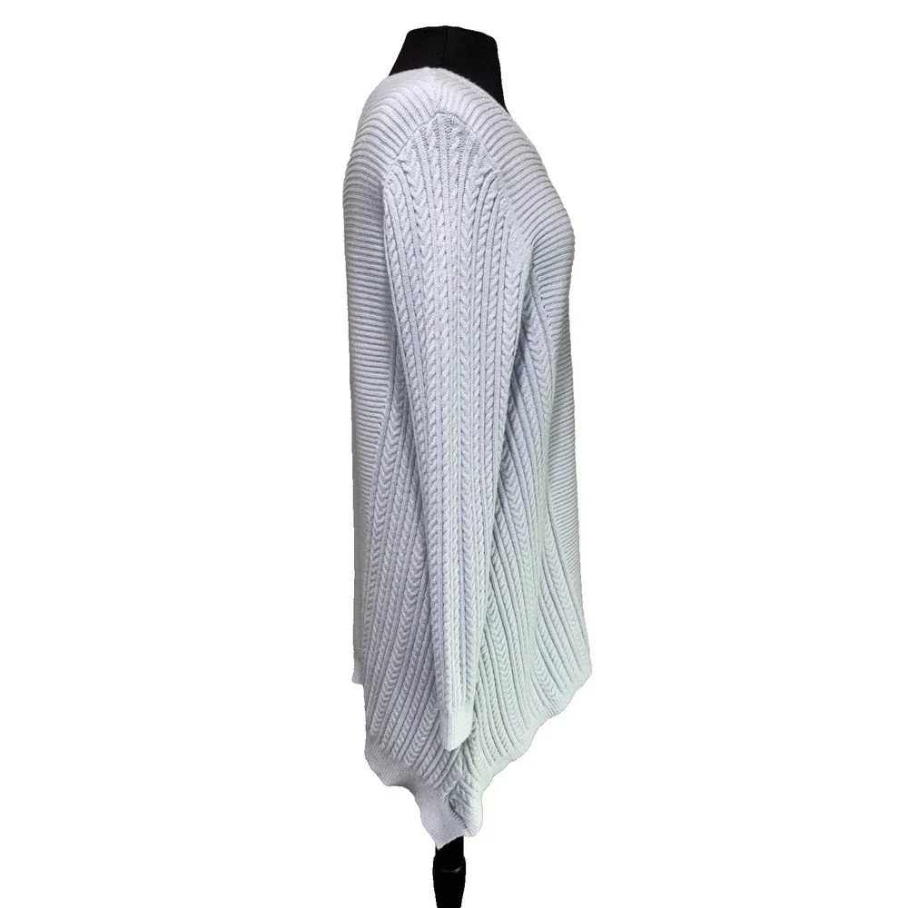 Cable Knit Tunic Sweater by‎ Picadilly Canada Size M Light Blue Asymmetrical NWT - Picture 7 of 11